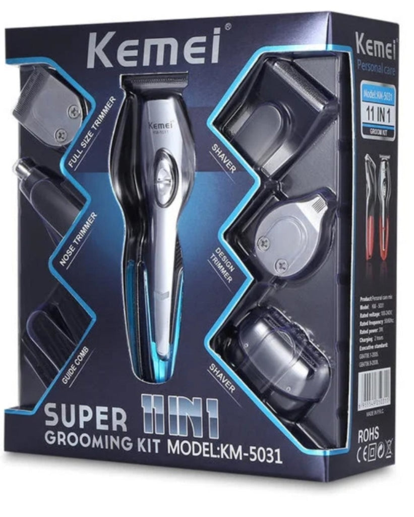 KM-5031 | Kemei 11 in 1 Grooming Kit - Kemei Trimmers, 2hrs Use Time -Shaver, Men’s Trimmer, Nose Trimmer, and Beard Groomer