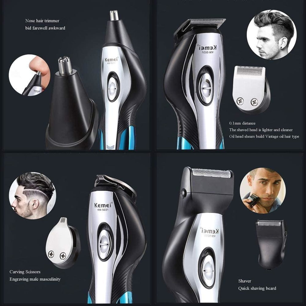 KM-5031 | Kemei 11 in 1 Grooming Kit - Kemei Trimmers, 2hrs Use Time -Shaver, Men’s Trimmer, Nose Trimmer, and Beard Groomer