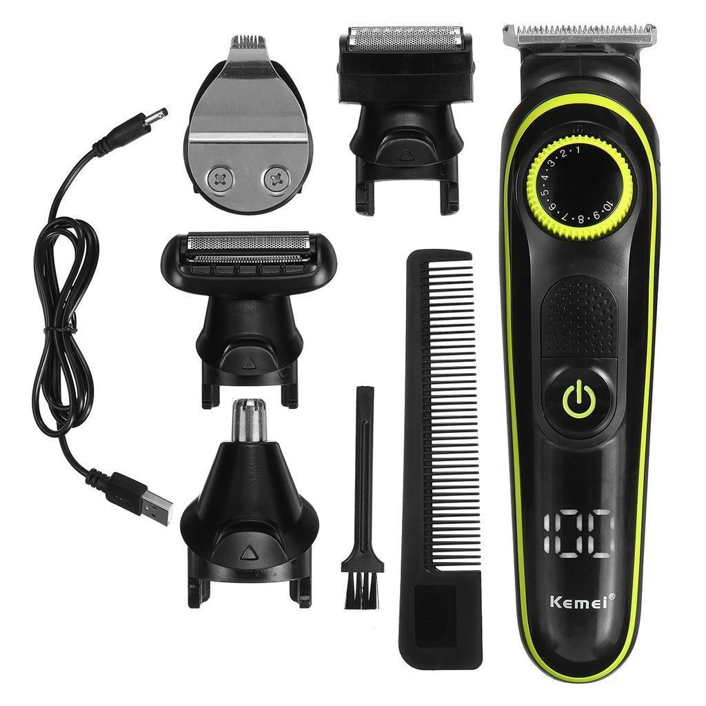 KM-696 | Kemei 5-in-1 Grooming Kit for Men | Beard Trimmer, Hair Clipper, Nose & Ear Trimmer, Body Groomer