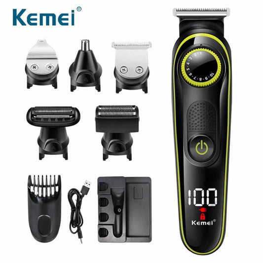 KM-696 | Kemei 5-in-1 Grooming Kit for Men | Beard Trimmer, Hair Clipper, Nose & Ear Trimmer, Body Groomer
