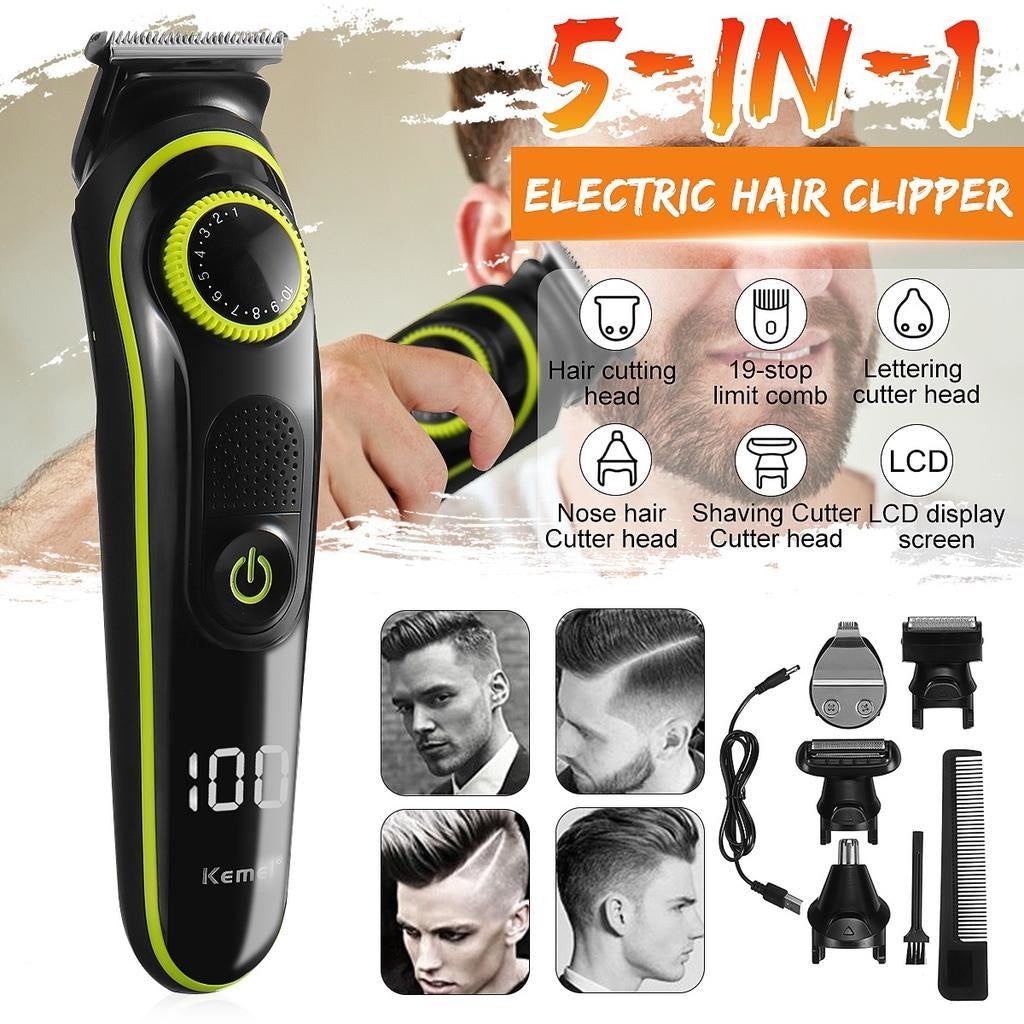 KM-696 | Kemei 5-in-1 Grooming Kit for Men | Beard Trimmer, Hair Clipper, Nose & Ear Trimmer, Body Groomer