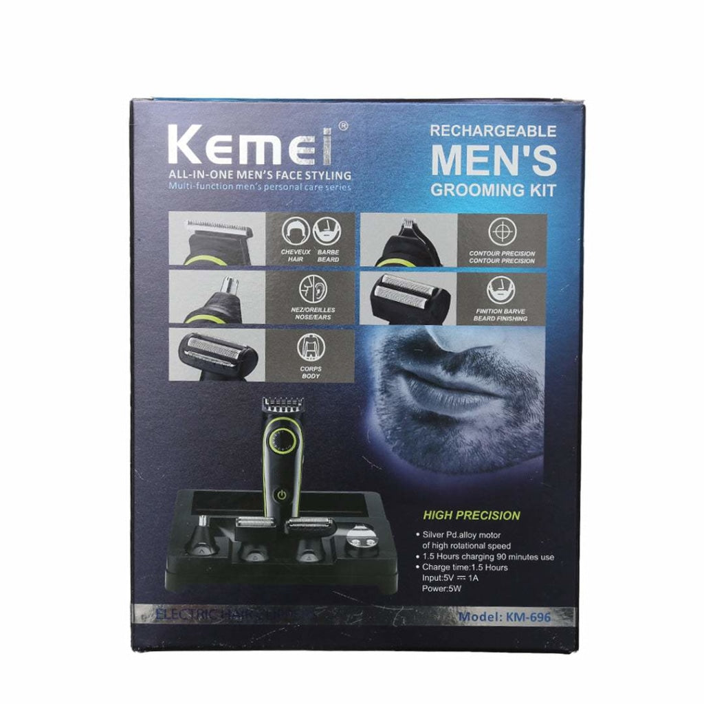KM-696 | Kemei 5-in-1 Grooming Kit for Men | Beard Trimmer, Hair Clipper, Nose & Ear Trimmer, Body Groomer